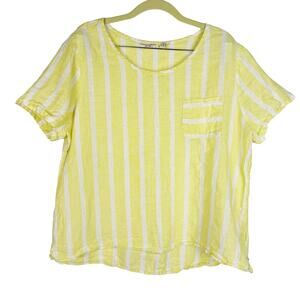 Christian Siriano New York Yellow Striped 100% Linen Relaxed Fit Top Sz XL